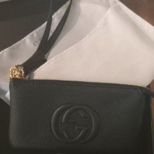 Gucci Black Leather Soho Wristlet Clutch
